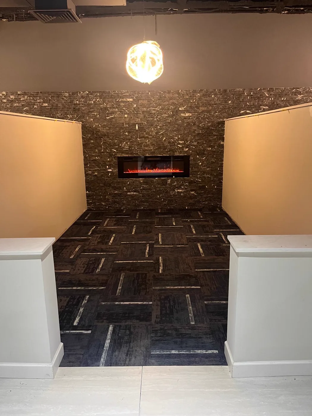Patterned commercial carpet in a finished hallway, venue renovation, Metro Atlanta